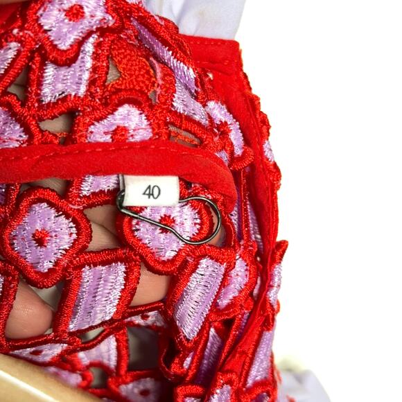 SANDRO Anaele Crochet Lace Ruffle Dress Red Purple {FF27} - Picture 8 of 8